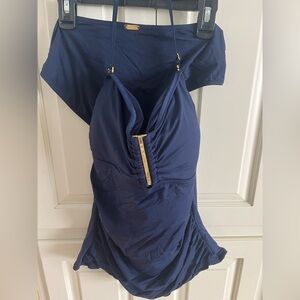 Calvin Klein Navy Swimdress with Gold Logo Accent